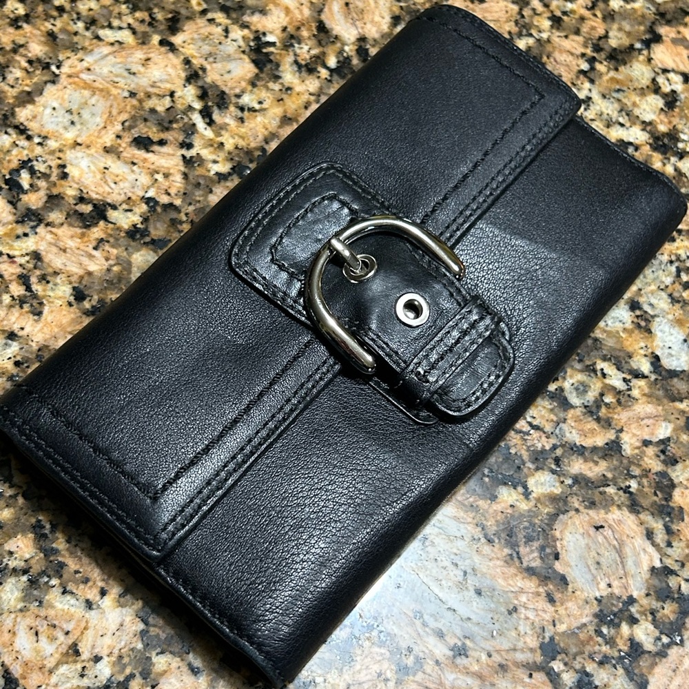 Coach Black Leather Wallet with Silver Buckle